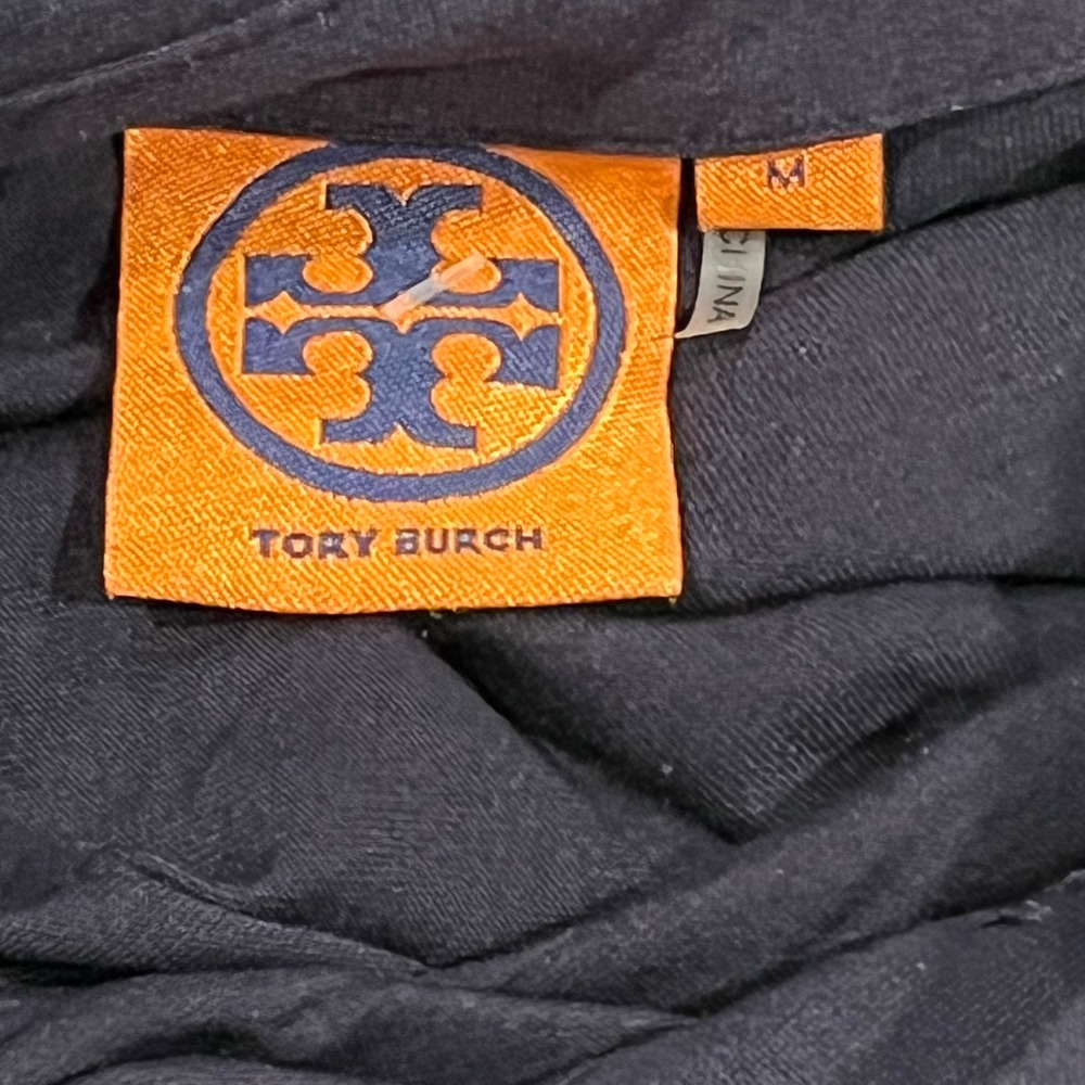 Tory Burch Navy Jersey Long Sleeve Shirt Dress Gold Logo Button Belted Preppy M - Picture 10 of 10